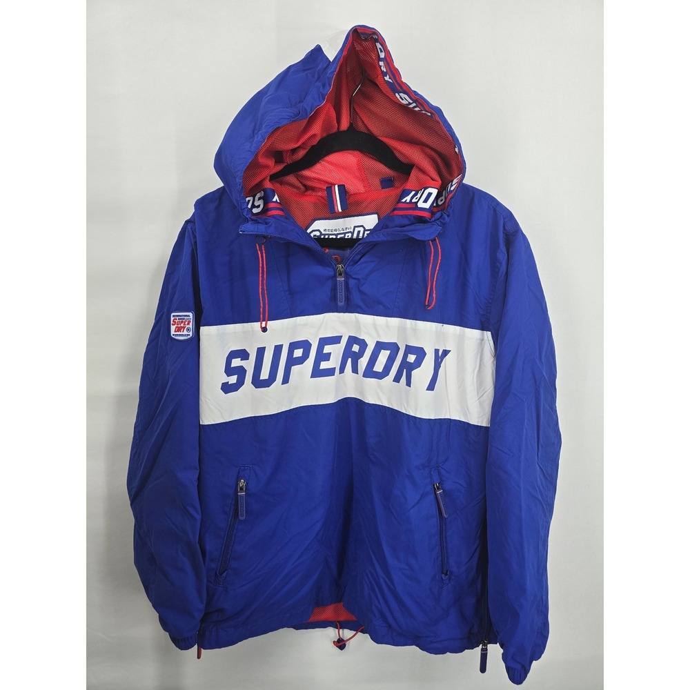 Superdry International Windbreaker‎ Mens Medium Blue White Red Half Zip Pullover
